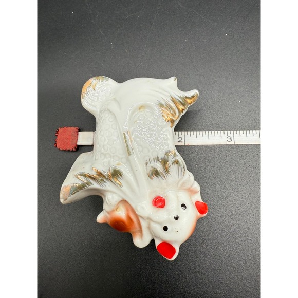 Vintage MCM Ceramic Dog Planter White Gold Accents Red Details Bull Dog Japan - Picture 2 of 6